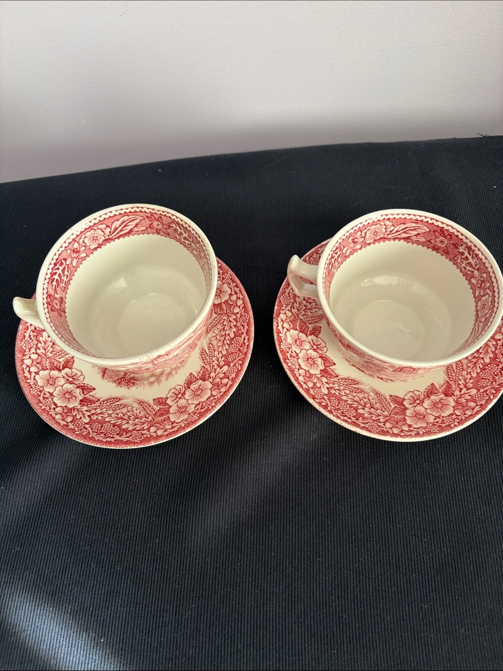 Broadhurst Ironstone bicentennial Red Transferware Teacup and Saucer Sets